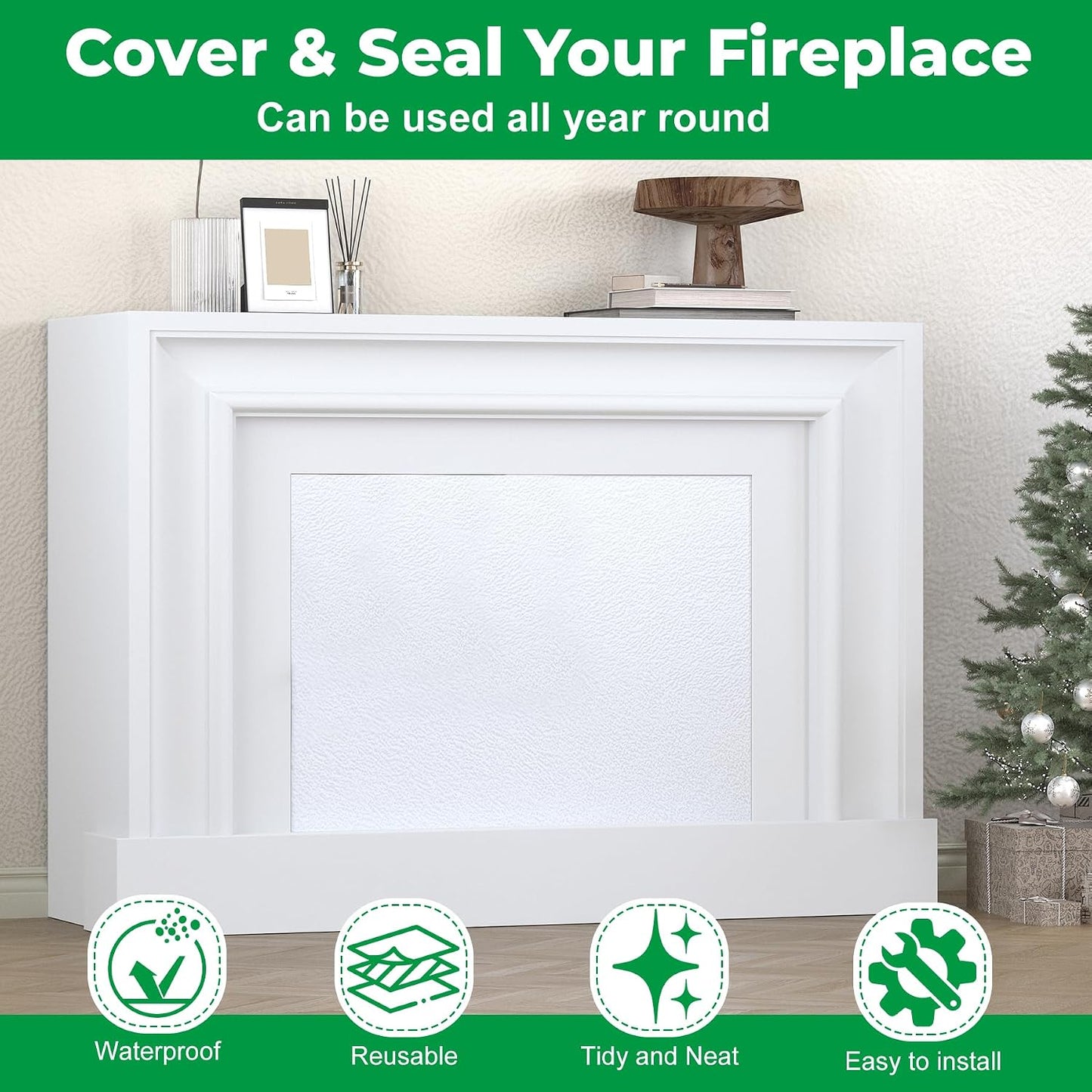 Forestchill Fireplace Cover, 3-Layer Insulation Fireplace Draft Stopper with Velcor, Keep Drafts Out & Prevent Heat Loss, 39" x 55", Easy Cut to Fit