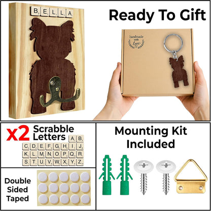 Dog Leash Holder Wall Mount, Pet Harness Hanger with Scrabble Letters, Dog Collar Organizer for Entryway, Memorial Cat Leash Holder for Wall, Pet Loss Gifts, Keepsake, Home Decor PF212-NAT