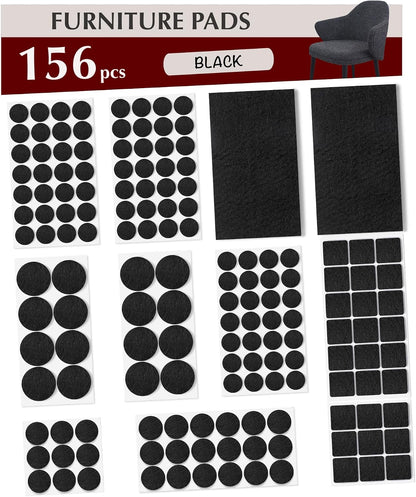 Felt Furniture Pads - 156pcs Black - Chair Leg Floor Protectors - Felt Pads | Furniture Sliders for Hardwood Floors, Chair Foot Pads, Furniture Legs, Felt Pads for Chairs, Floor Protectors for Furniture