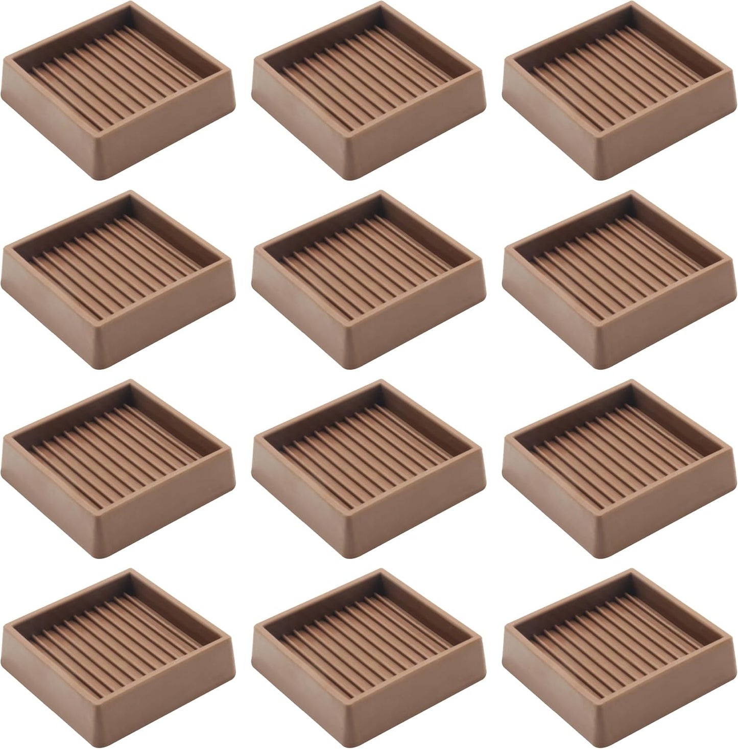 3X3 Square Rubber Caster Cups, Non Slip Furniture Pads - 4 Pack | Anti-Slip Furniture Gripper, Anti Skid Furnitures Feet, Anti Slide Floor Protector for Bed Couch Stoppers, Brown