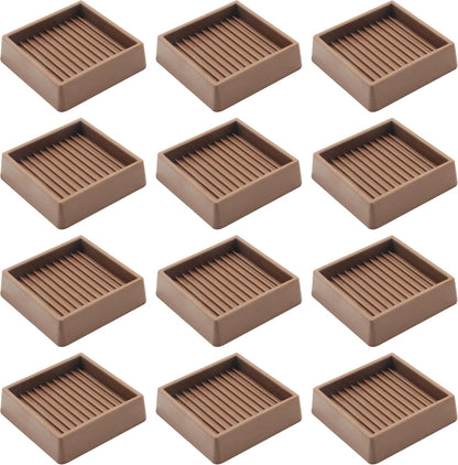 3X3 Square Rubber Caster Cups, Non Slip Furniture Pads - 4 Pack | Anti-Slip Furniture Gripper, Anti Skid Furnitures Feet, Anti Slide Floor Protector for Bed Couch Stoppers, Brown