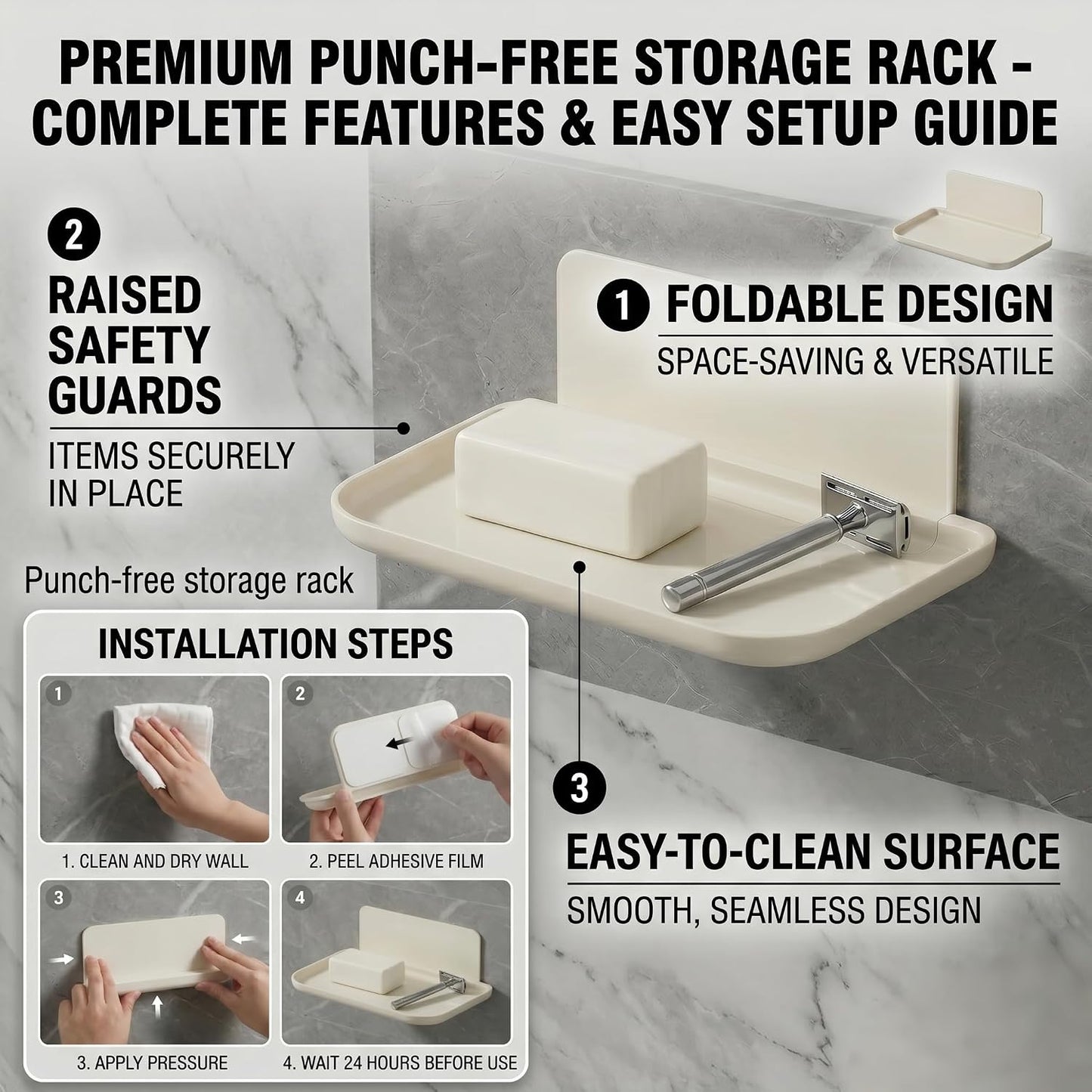 Shampoo and Conditioner Dispenser, Wall-Mounted Shower Soap Dispenser, 3 in 1 No Drill Wall Mounted Soap Dispenser, Large Capacity Triple Refillable Bottles for Bathroom, Hotel, Gym (White)