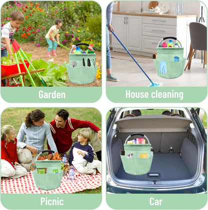 Qivine 17L Cleaning Caddy with Handle, Foldable Cleaning Supply Caddy(Blue) | Cleaning Caddy for Cleaning Supplies, Portable Cleaning Supplies Organizer with 6 Pockets, Cleaning Bucket for Kitchen Garden