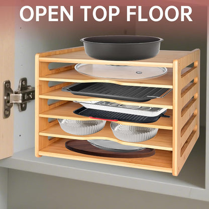 Cookie Sheet Organizer for Cabinet, 6 Tier Sheet Pan Organizer | Baking Sheet Organizers Inside Cabinet, Bamboo Kitchen Organizer for Bakeware and Cutting Board