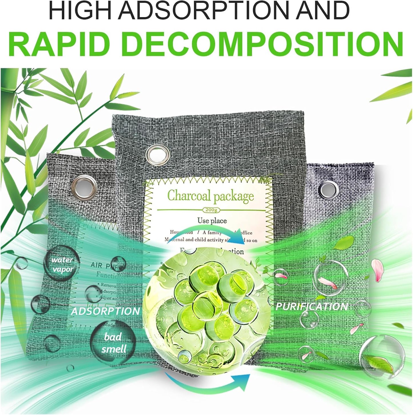 Activated Charcoal Odor Absorber, Bamboo Charcoal Air Purifying Bag. | Odor Deodorizer and Eliminator for Cars, Refrigerators, Shoes, Pets, Closets, and More.