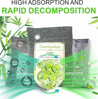 Activated Charcoal Odor Absorber, Bamboo Charcoal Air Purifying Bag. | Odor Deodorizer and Eliminator for Cars, Refrigerators, Shoes, Pets, Closets, and More.