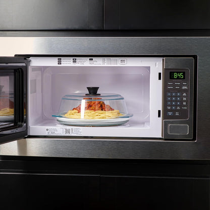 Le'raze 10inch Glass Microwave Splatter Cover for Food - 100% Food Grade BPA & Lead Free - Dishwasher Safe - Cookware & Bakeware Serving Dish Plate Mess Guard Lid with Easy Grip Silicone Handle Knob