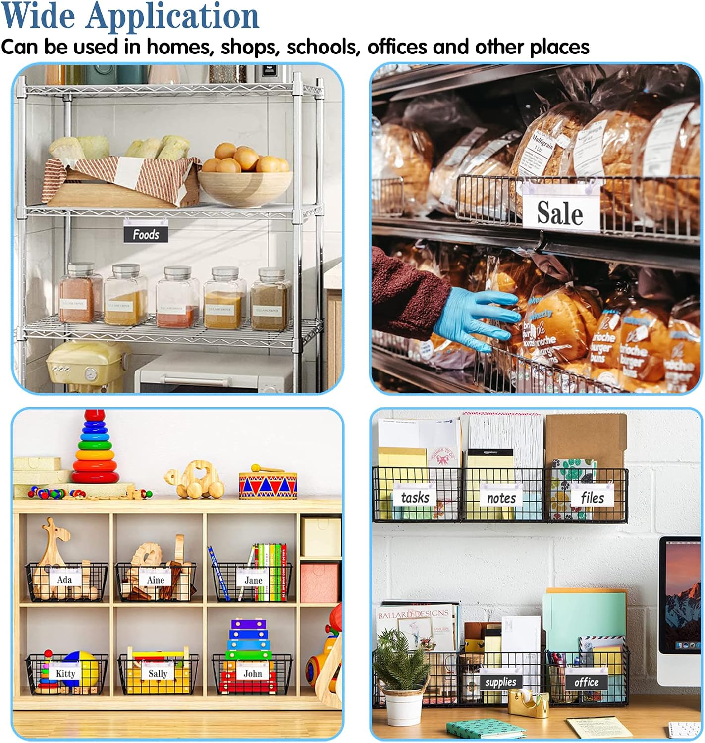 Basket Label Holders, ELEMGULY 30PCS Plastic Basket Label Clips with Easy Button Lock Design, Wire Shelf Label Holder Wire Rack Display Holder Price Sign for Home Market (60pcs Label Paper Included)