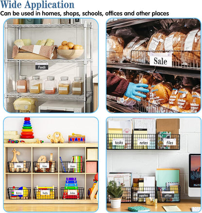 Basket Label Holders, ELEMGULY 30PCS Plastic Basket Label Clips with Easy Button Lock Design, Wire Shelf Label Holder Wire Rack Display Holder Price Sign for Home Market (60pcs Label Paper Included)