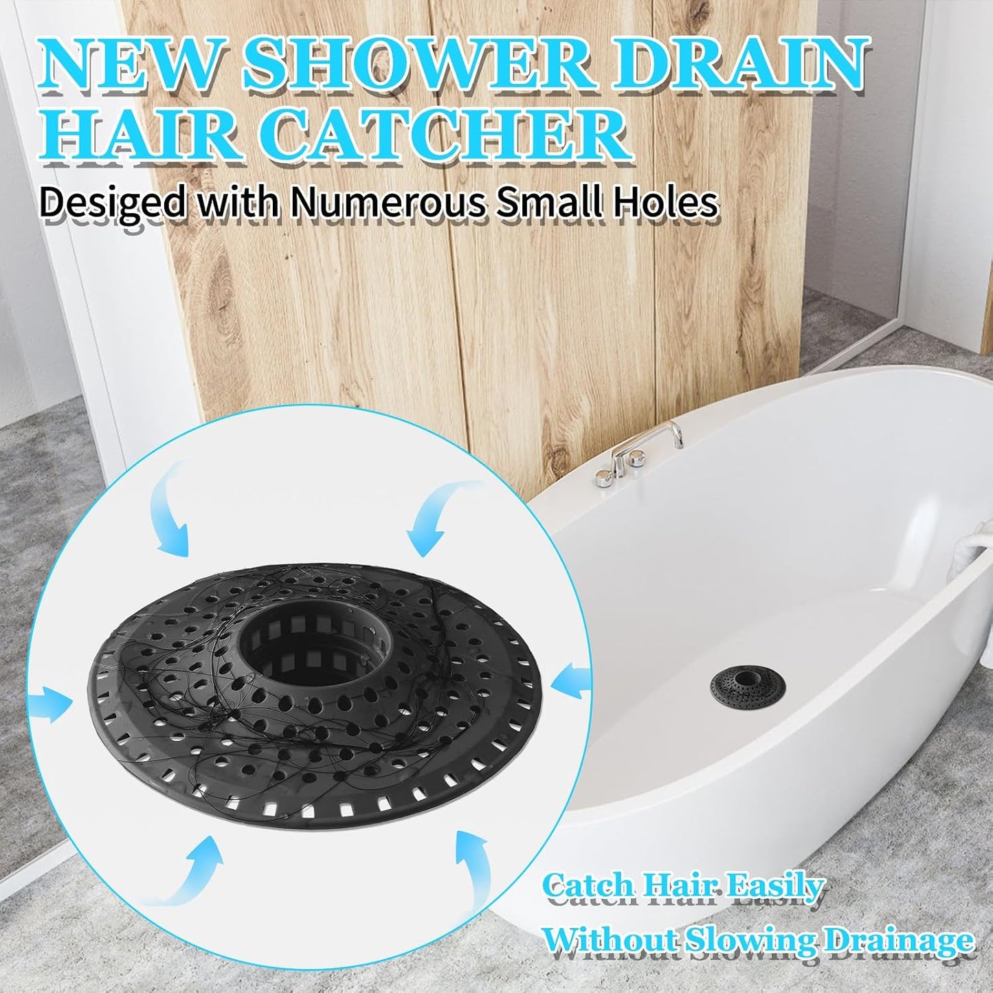 Aluvor Bathtub Drain Hair Catcher,Silicone Tub Hair Catcher Drain Protector | Collapsible Shower Hair Drain Catcher Strainer for 1.48'' to 1.76'' Flat Regular Drains, 3PCS/Grayish-White