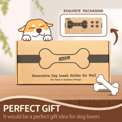 MTERSN Dog Leash Holder Wall Mount with 3D Paws Hooks, Distressed White | Bone-Shaped Dog Leash Holder for Wall, Leash Holder, 5 Dog Leash Hook, Pet Accessories Storage, Gift for Dog Lovers