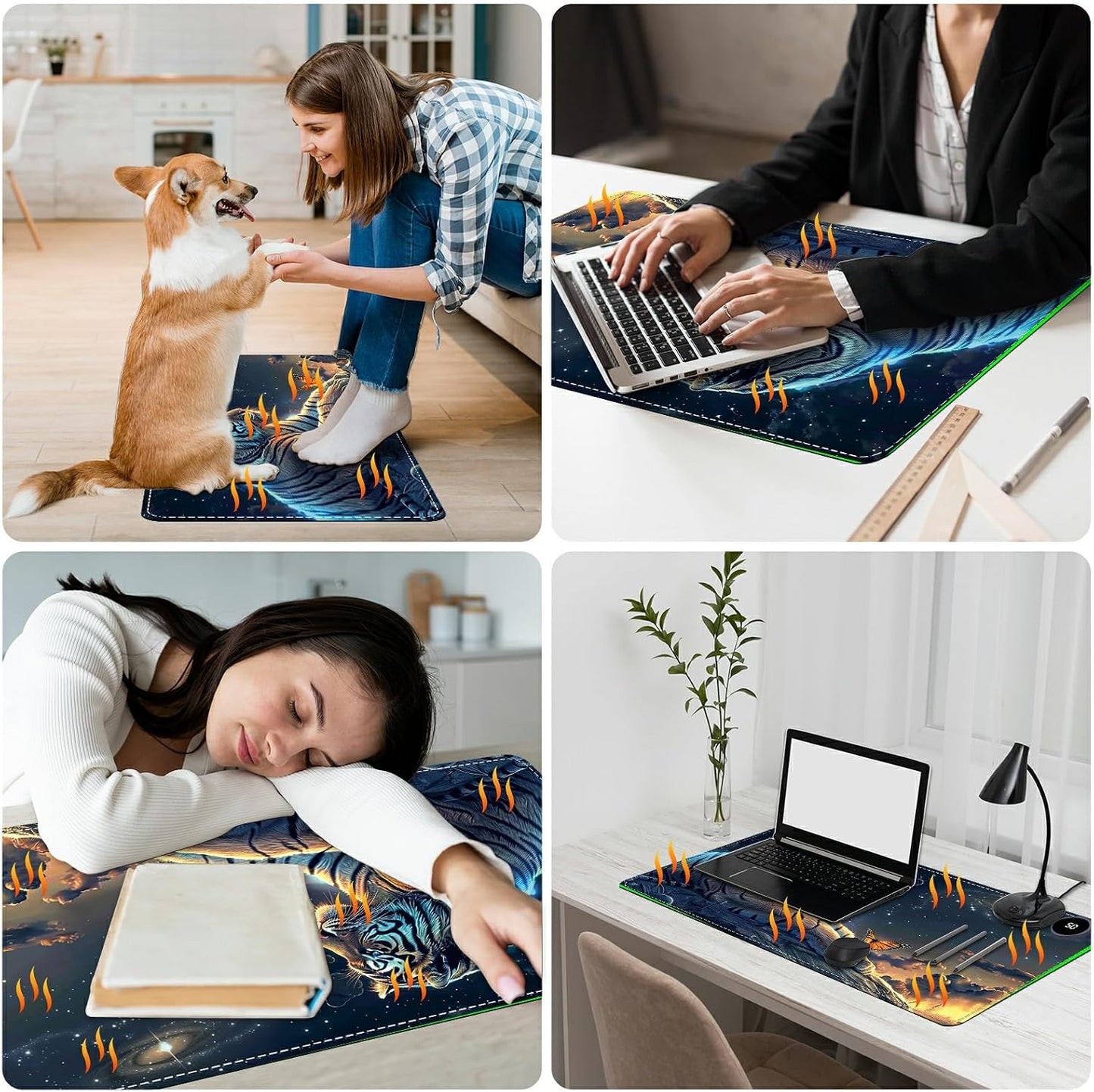 Heated Desk Pad Heated Large Mouse Pad, Electric Quickly Warm Desk Mat with 3 Levels Heating 3 Hours Auto Shut-Off, 31.5" x 13" Warm Gaming Mousepad Hand Foot Warmer, Baby Elephant