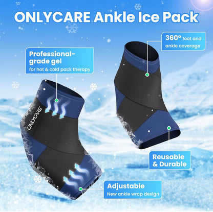 ONLYCARE Ankle Ice Pack Wrap for Swelling, Upgraded Gel Ice Pack Reusable, Hot Cold Therapy, Cold Pack for Sprained Ankle Injuries, Achilles Tendonitis, Plantar Fasciitis
