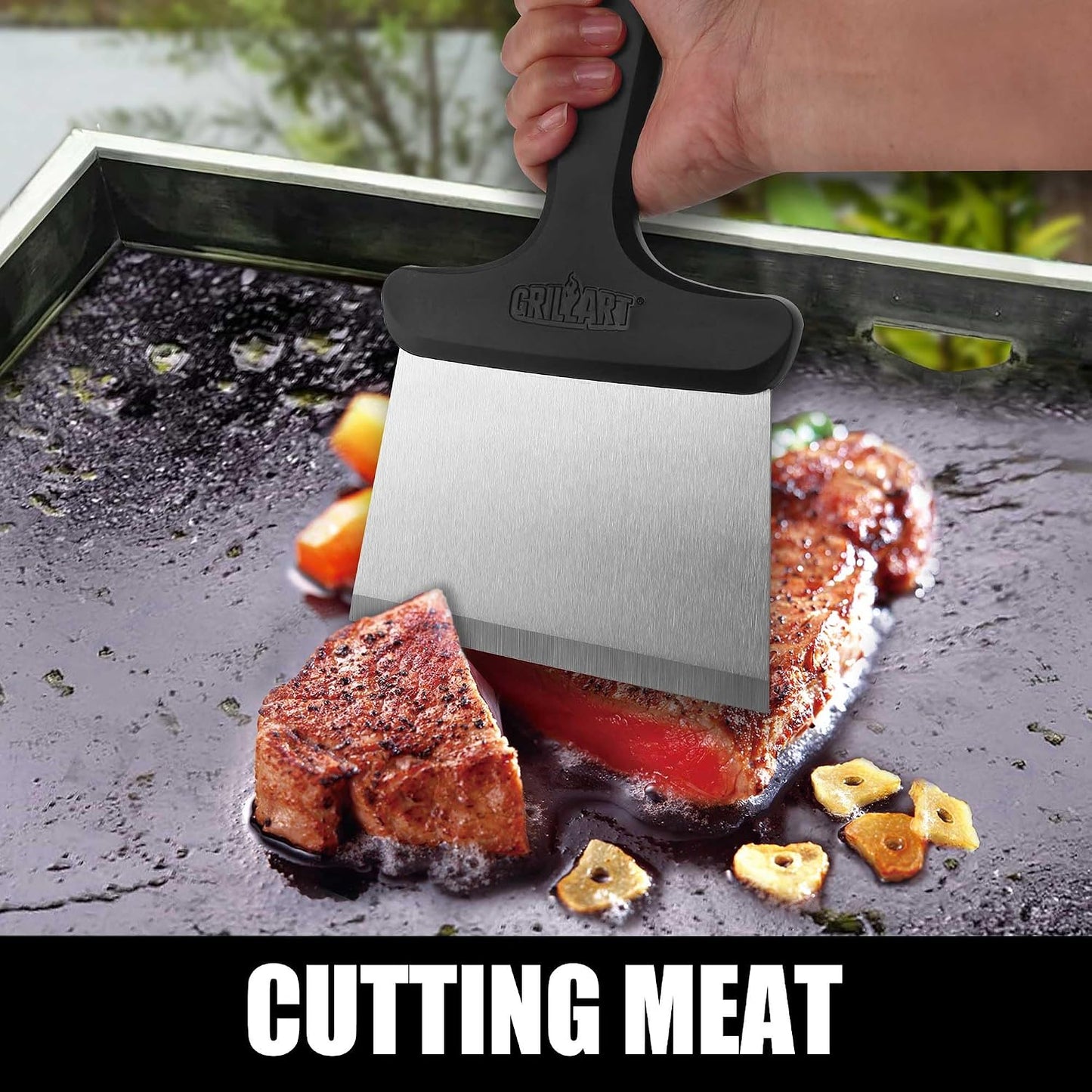 GRILLART Griddle Cleaning Kit for Blackstone, Griddle Accessories Kit | One Set for All, with High-Density Grill Stone, Thicker Griddle Scraper, Better Control Handle, For Revome Rust & Daily Clean