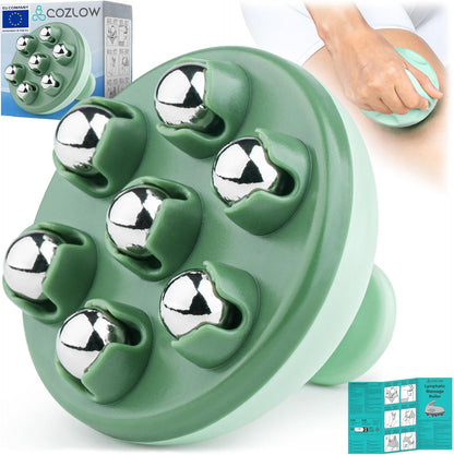Handheld Lymphatic Drainage Massager - May Reduce Appearance of Cellulite | Cozlow manual massage tool w/ 7 rolling balls, helps support lymph system care, promotes healthy circulation & smoother skin