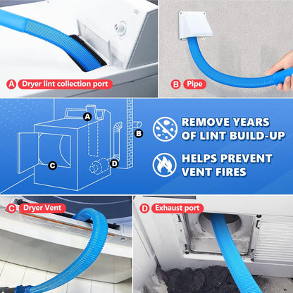 Sealegend 5Pack Dryer Vent Cleaner Kit Vacuum Hose Attachment & Brush Blue | Whistle-Free Hose | Universal Connector Fits Most Vacuums | 4 Brushes for Dryer Vents, Refrigerator Coils, Drains & Sinks