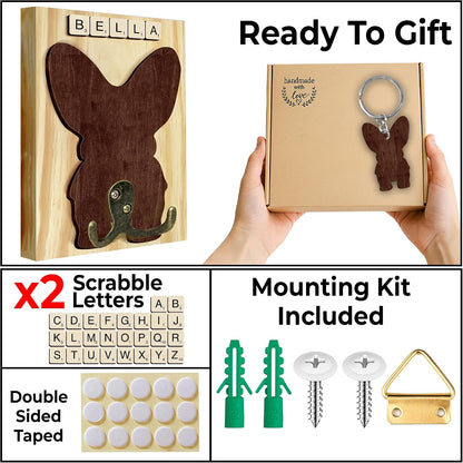 Dog Leash Holder Wall Mount, Pet Harness Hanger with Scrabble Letters, Dog Collar Organizer for Entryway, Memorial Cat Leash Holder for Wall, Pet Loss Gifts, Keepsake, Home Decor PF212-NAT