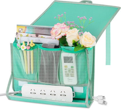 Bedside Caddy Organizer for Dorm Bed Rails with 7 Pockets, Gray | Bed Pockets Bedside Storage with Power Strip Holder & 2 Adjustable Straps for Home, College, Dorm, Hospital Bedside Organizer