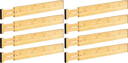 4 PCS Drawer Divider, 17"-22" Adjustable Bamboo Drawer Dividers Organizers, Expandable Separators for Kitchen, Clothes, Dressers, Home, Office
