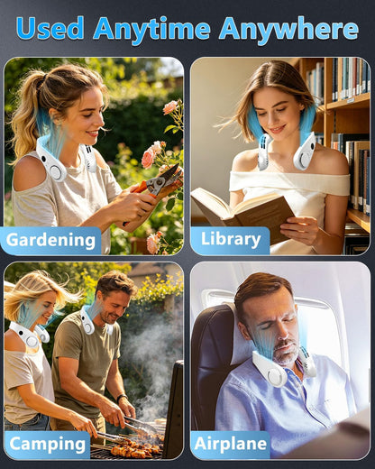 Neck Fan with Cooling Plate-24H Quiet Powerful Fans that Blow Cold Air-5 Speed&Power LED Display-USB 5500mAh Bladeless Wearable Personal AC Cooler for Women,Men,Kids,Travel,Outside,Indoor White