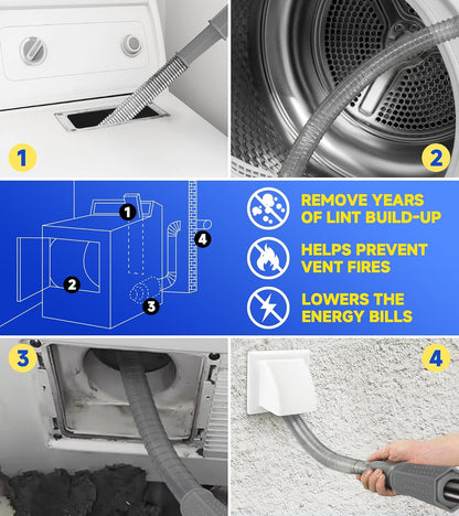 Dryer Vent Cleaner Kit - Flexible Dryer Lint Vacuum Hose Attachment | Lint Remover Compatible with All Vacuum Cleaner Laundry Room (Blue)