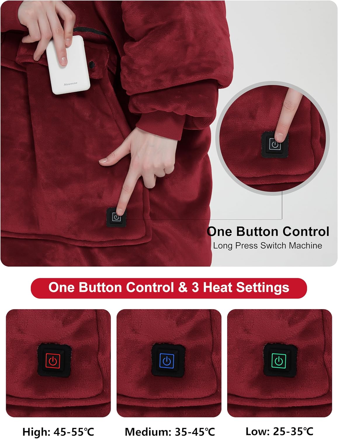 KFUBUO Wearable Heated Blanket Cordless Oversized Hoodie Sweatshirt
