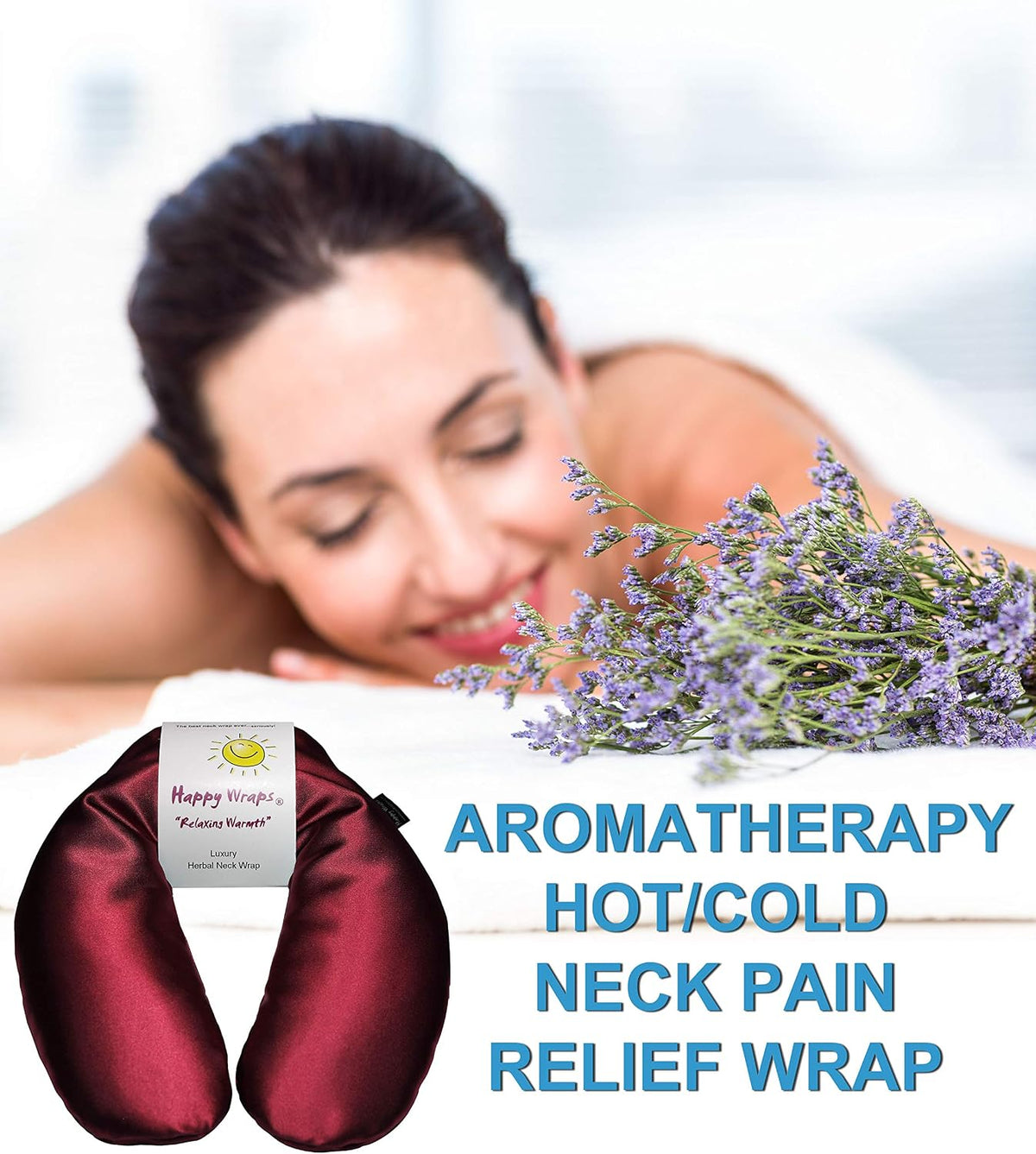 Microwavable Herbal Neck Wrap - Hot Cold Aromatherapy Neck Warming Pillow - Heating Pad for Migraines, Stress, Gifts for Women, Birthdays, Christmas and Free Sleep Mask - Purple Cotton
