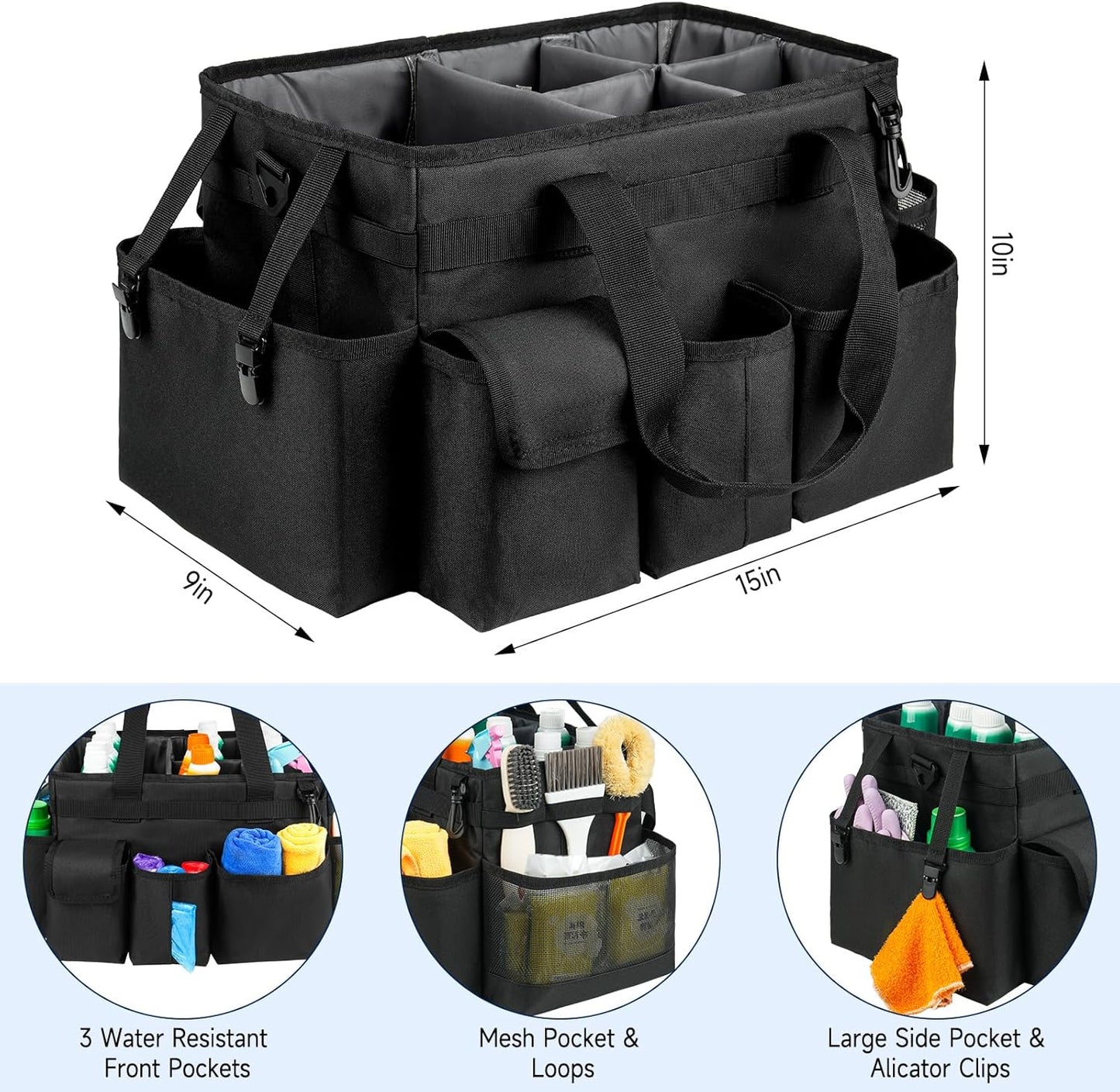 Cleaning Caddy Bag,Large Cleaning Supplies Organizer with Handle for Housekeepers,Purple