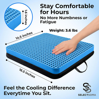 SelectSoma Gel Seat Cushion for Long Sitting, Pressure Relief for Sciatica, Tailbone, Coccyx & Back Pain, Office Chair, Wheelchair, Car & Truck – Standard Size Blue Gel