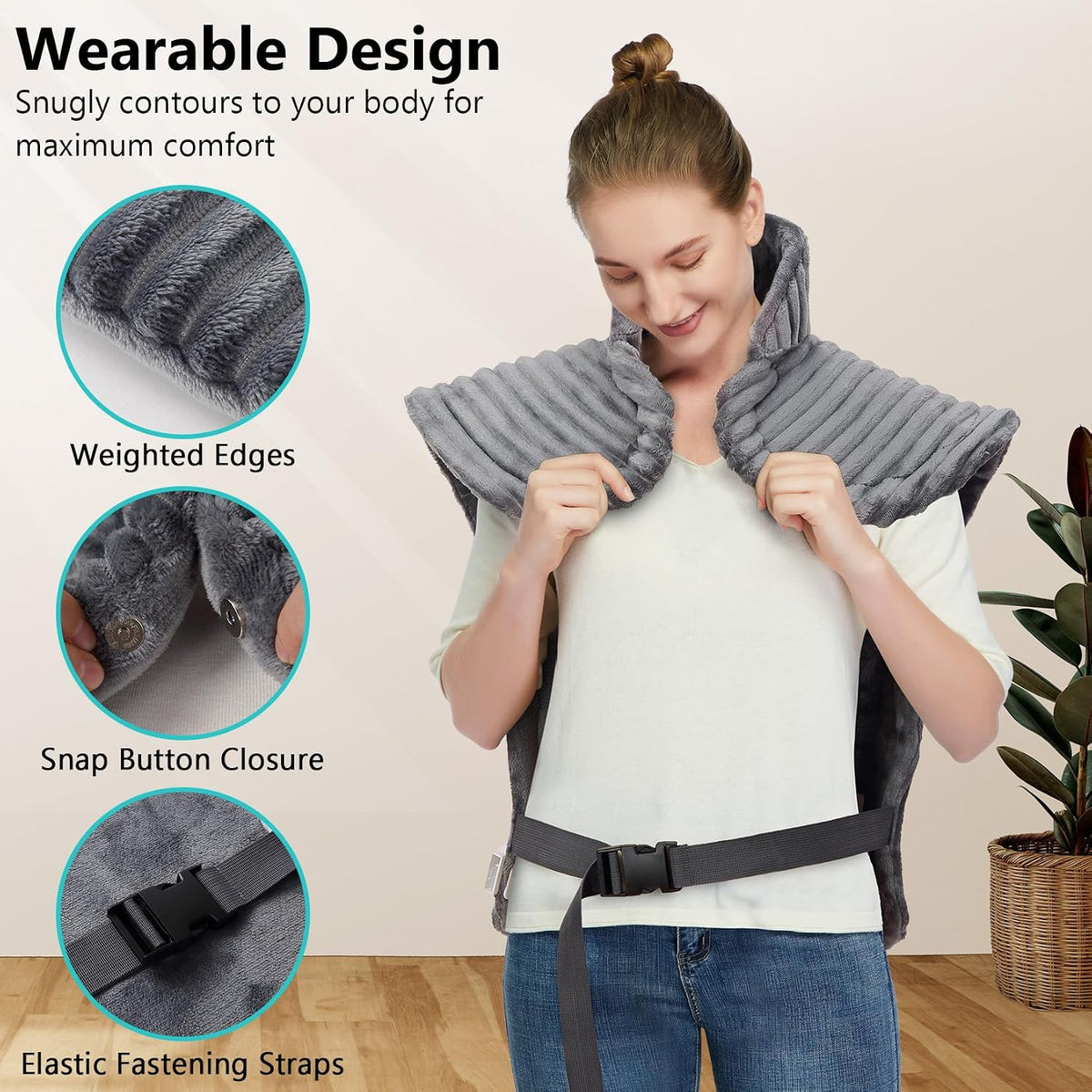 CAROMIO Massaging Heating Pad for Back Pain Relief, Neck and Shoulders