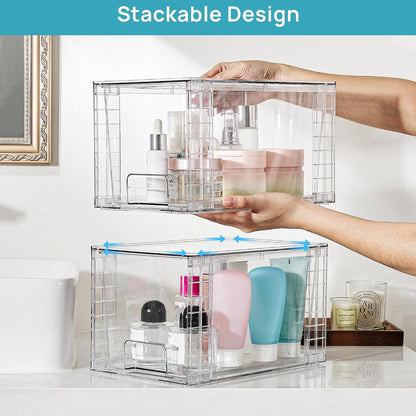 Vtopmart 4 Pack Large Stackable Storage Drawers, Clear | Easily Assemble Bathroom Closet Undersink Organizers and Storage Kitchen Cabinets,Pantry,Makeup,Medicine Organization