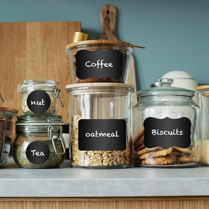ONUPGO Chalkboard Labels Stickers Bulk - 196 Reusable Chalk Sticker Labels with Erasable Chalk Maker, Removable Waterproof Blackboard Labels for Containers, Glass, Mason Jar Labels | Removable, Waterproof, Reusable Chalk Labels, For Storage Bins & Food