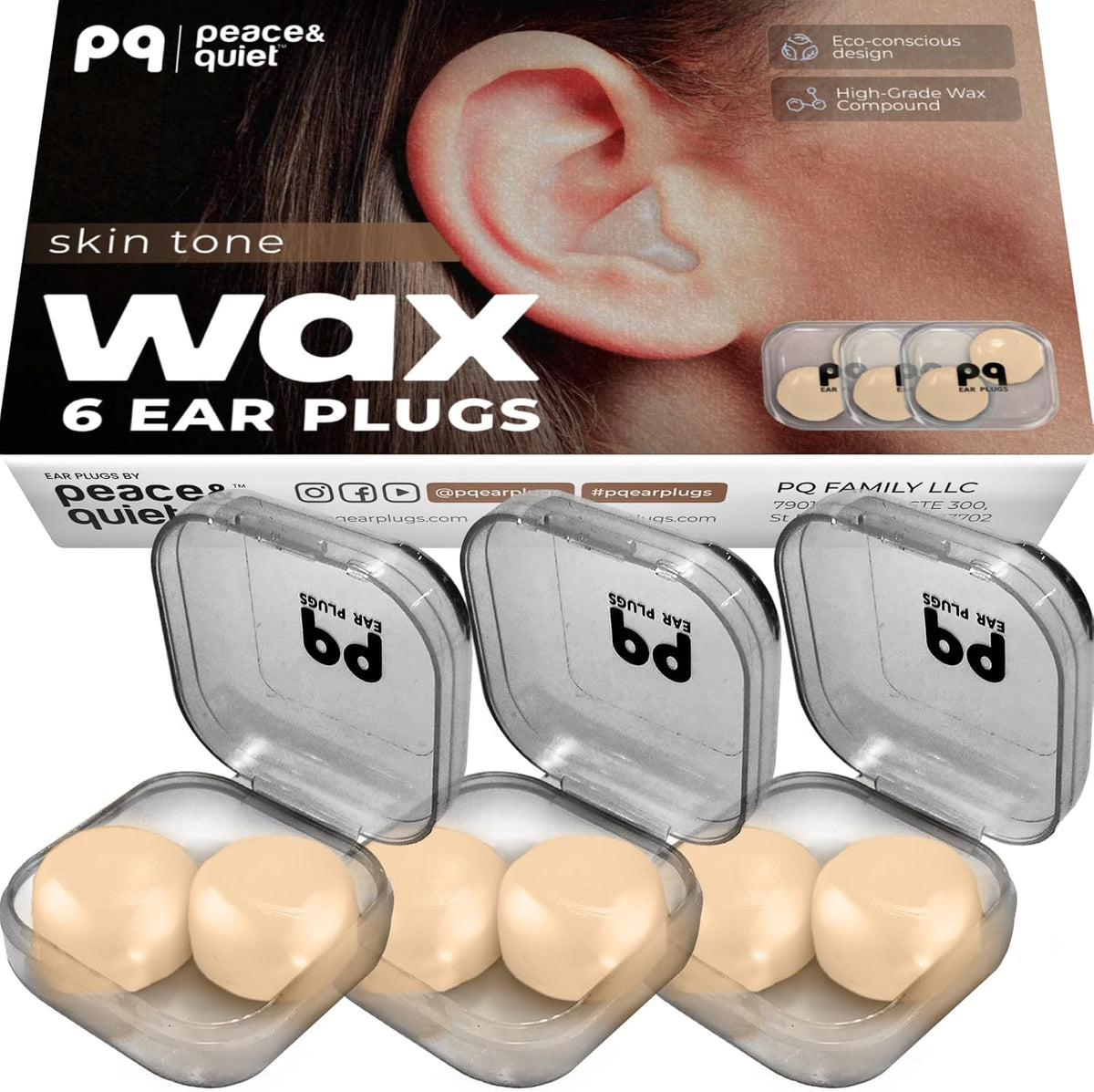 PQ Wax Ear Plugs for Sleep - 6 Silicone Wax Earplugs for Sleeping and Swimming - Gel Ear Plugs for Noise Cancelling, Ear Protection - Sleeping Earplugs with Sound Blocking (6-Pillows). Beige