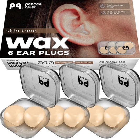 PQ Wax Ear Plugs for Sleep - 6 Silicone Wax Earplugs for Sleeping and Swimming - Gel Ear Plugs for Noise Cancelling, Ear Protection - Sleeping Earplugs with Sound Blocking (6-Pillows). Beige