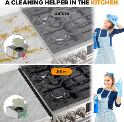 Stove Gap Covers, 2 Pack Stainless Steel Stove Gap Filler Black | Heat Resistant Oven Gap Filler Adjustable Length Range Trim Kit Non-Slip Stove Guard Between Stove Top & Counter