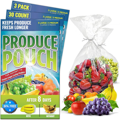 30-Pack (15M, 15L) Reusable Produce Bags for Refrigerator with Twist-Ties | Extend Shelf Life, Keeps Fruits, Vegetables & Herbs Fresh Longer, Reusable Vegetable Bags
