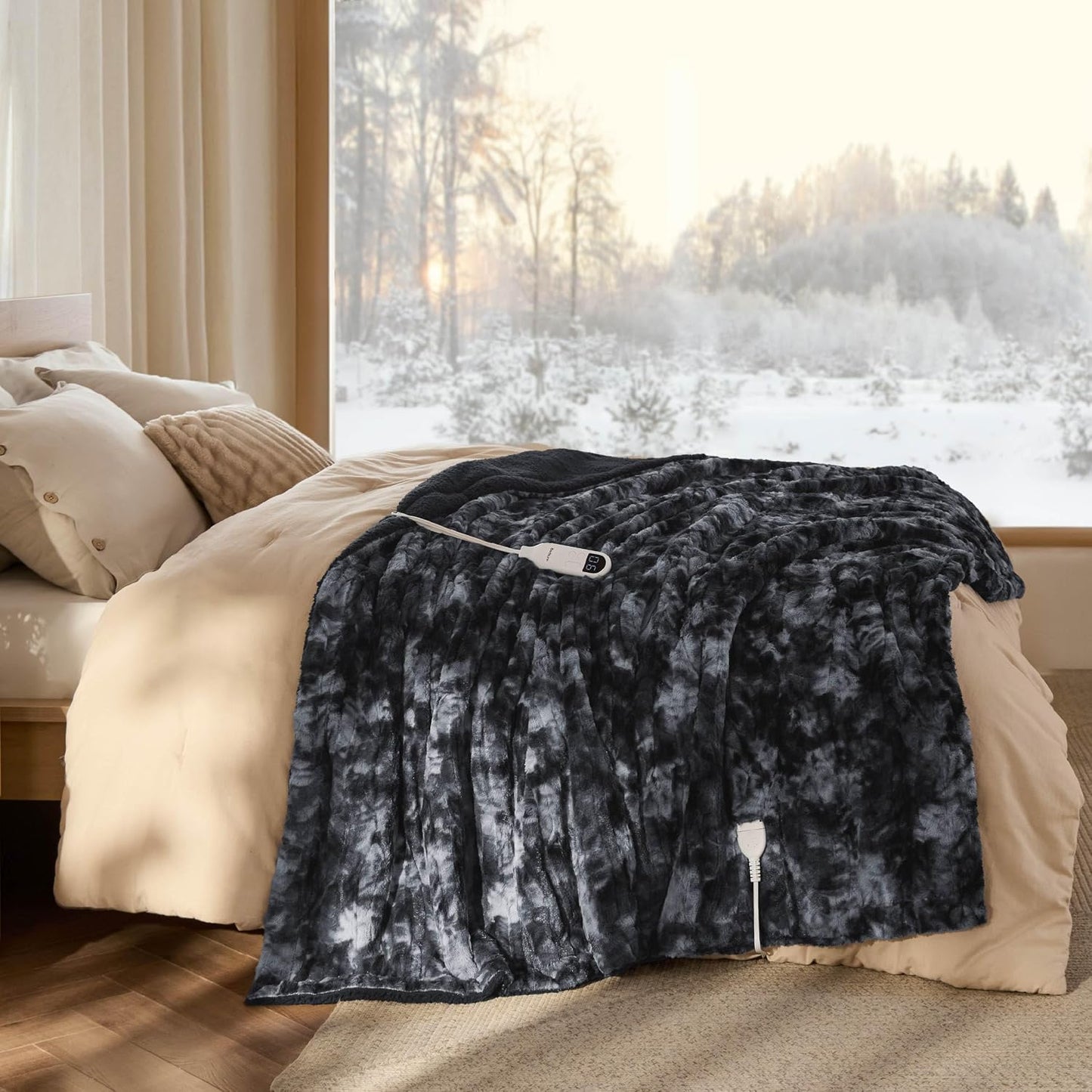 Bedsure Heated Blanket Throw Blanket with Preheat Function - Fast Heating Electric Blanket, Soft Flannel Throw with 6 Time Settings(Up to 10H), 6 Heating Settings, Gifts for Grandma (50"x60", Grey)
