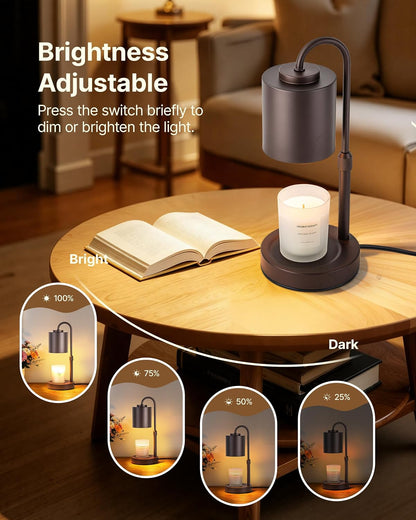 CASTLELIFE Dimmable Candle Warmer Lamp with Timer, Height Adjustable Candle Warmer for Jar Candles, Electric Wax Melt Warmer for Home Decor House Warming Gifts, Birthday Gifts for Women, Black Clear