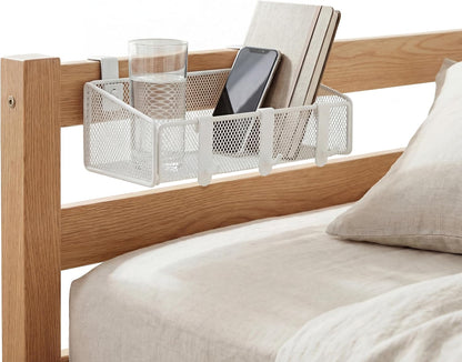 Bedside Shelf for Bed & Bunk Bed Storage Basket Office Cubical Wall Hanging Organizer - 5 Different Size Hooks - College Dorm Home Office Essentials for Phone,Book,Drink,Tissue (Black)