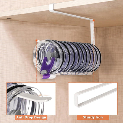 Tumbler Lid Organizer, Versatile Tumbler Lid Storage Holds 10 Lids, Black | Space Saving Cup Lid Organizers Inside Cabinet Tumbler Lid Hook for Kitchen Organizer and Storage, Paper Towel Rack Hanger