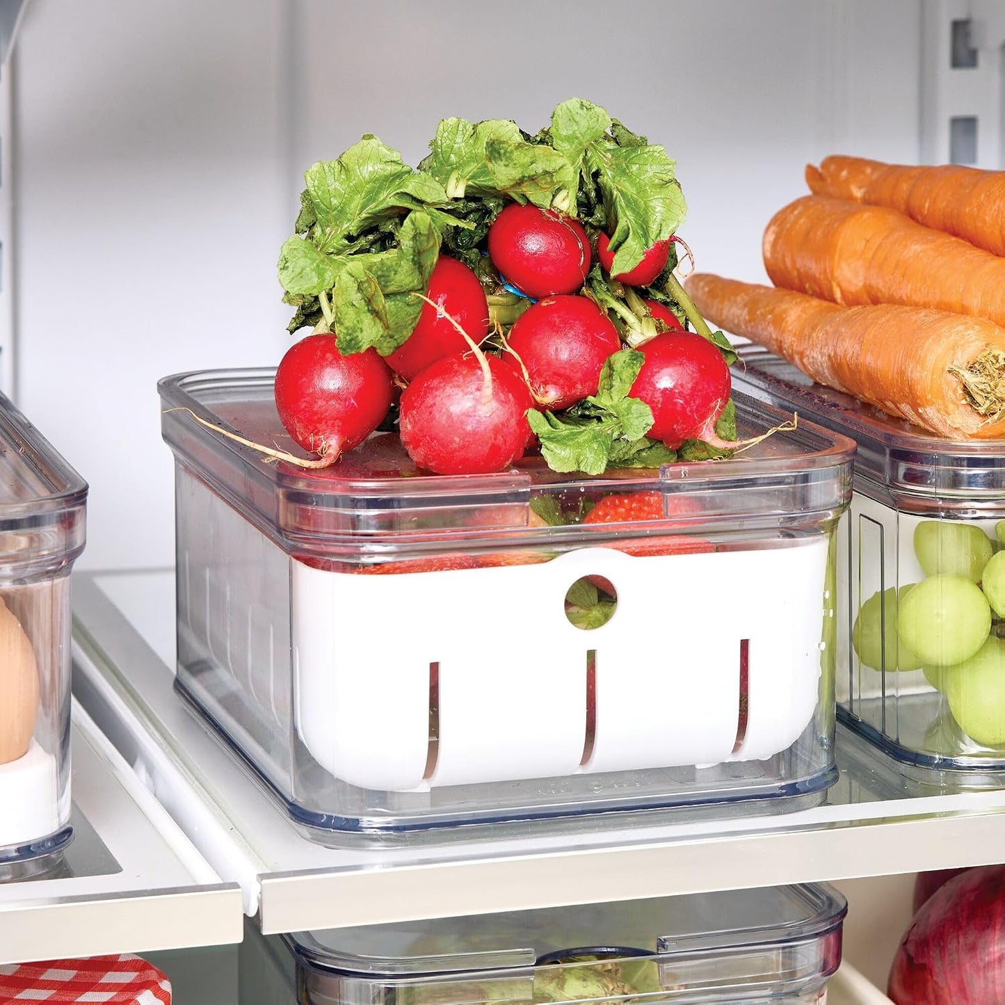 iDesign Small Fridge Berry Bin with Removable Colander Basket and Lid - Set of 2 - Clear/White