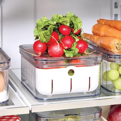 iDesign Small Fridge Berry Bin with Removable Colander Basket and Lid - Set of 2 - Clear/White