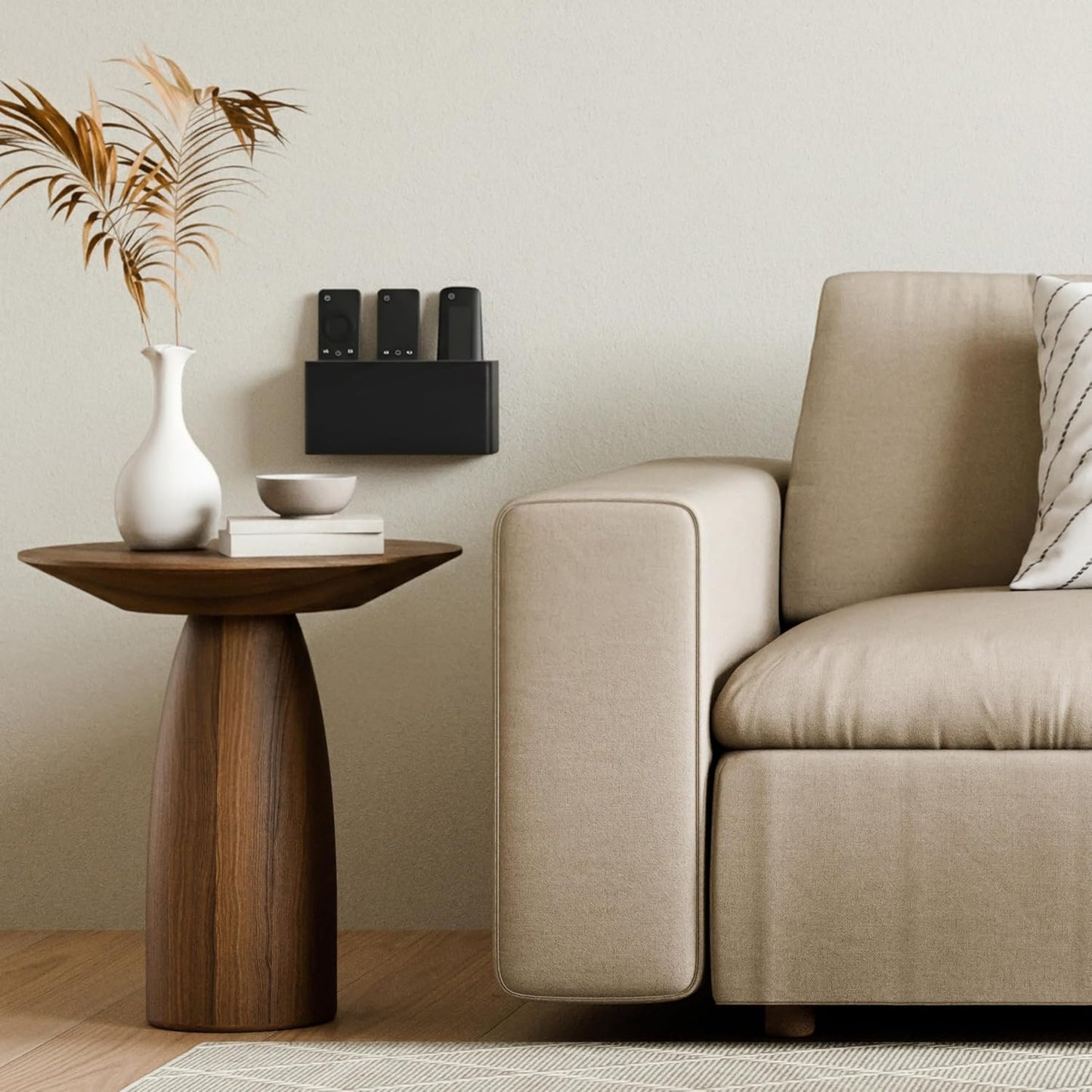 Wooden Remote Control Holder - Adhesive Wall Mount Caddy for 3-4 Remotes | Easy Install Natural Wood Organizer Keeps Them Neatly Organized - Perfect for Any Bed or Living Room Wall