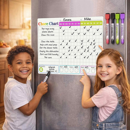 Magnetic Chore Chart for Kids - Reward Behavior Chart for Kids at Home | Dry Erase Morning Routine Schedule Board - Responsibility Star Chart for Toddlers 3-5 - 48 Magnets and 49 Stars