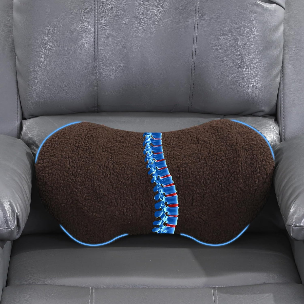 ROYALAY Sherpa Lumbar Support Pillow for Recliner, Memory Foam Back Pillow for Chair, Warm Couch Back Cushions for Elderly with Machine Washable Cover, Lumbar Pad for Car Office Chair, Brown