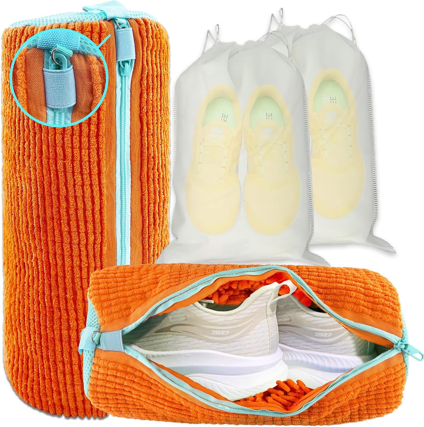 Shoe Washing Machine Bag: Shoes Come Out Clean & Protected during Washing | 2PC Laundry Shoe Bag for Washer and Dryer, Auto-Lock Zipper, Chenille Microfiber Lining, 17 x 7.5 inch, Durable, Yellow