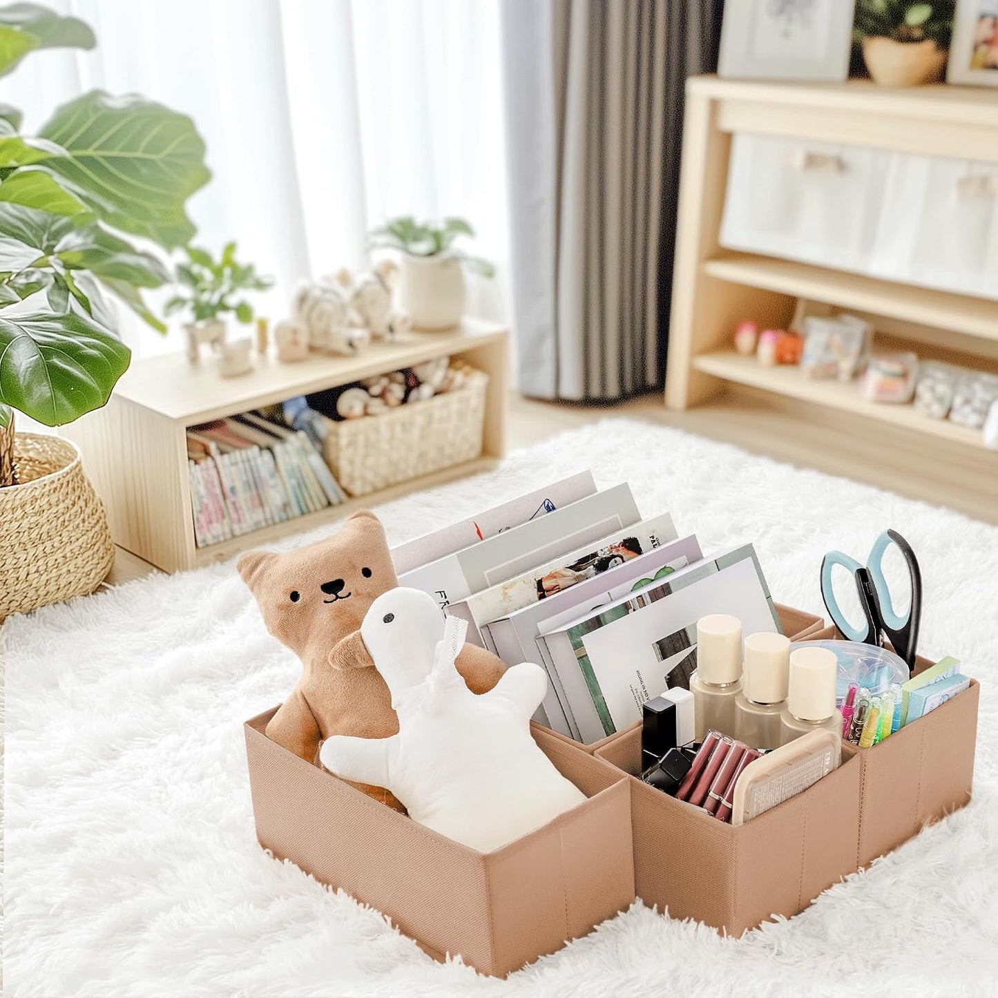 Drawer Organizer Clothes, 10 Pack Dresser Organizer for Baby Clothes, Underwear, Sock- Foldable Closet Organization and Storage Dividers Bins for Nursery, Bedroom (Beige)