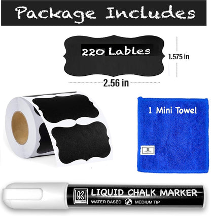 Chalkboard Labels for Jars, 162pcs Waterproof Reusable Stickers with Marker | 12 Shapes & 3 Sizes Chalk Sticker Labels for Jars & Containers, Easy-Wipe Labels Include Erasable Liquid Chalk Marker & Cloth