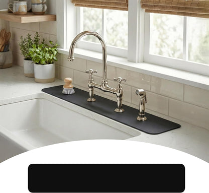 Customizable Kitchen Sink Faucet Mat: 33"Lx5.5"W Absorbent Splash Guard | Non-slip Fabric Rubber Mat, Cut to Fit 2,3,4 Holes Irregular Large Double bowl Sink with Soap Dispenser Air Gap