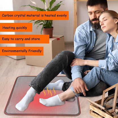 QOUBAI PVC 110V Heated Floor Mat Heater for Foot Warmer Under Desk 22 x 20 Inch Electric Heating Pad Energy Saving Carpet Pad Indoor Floor Heated Rug for Home Office Bathroom House Gray
